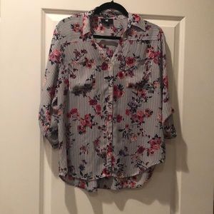 Floral and stripe button up